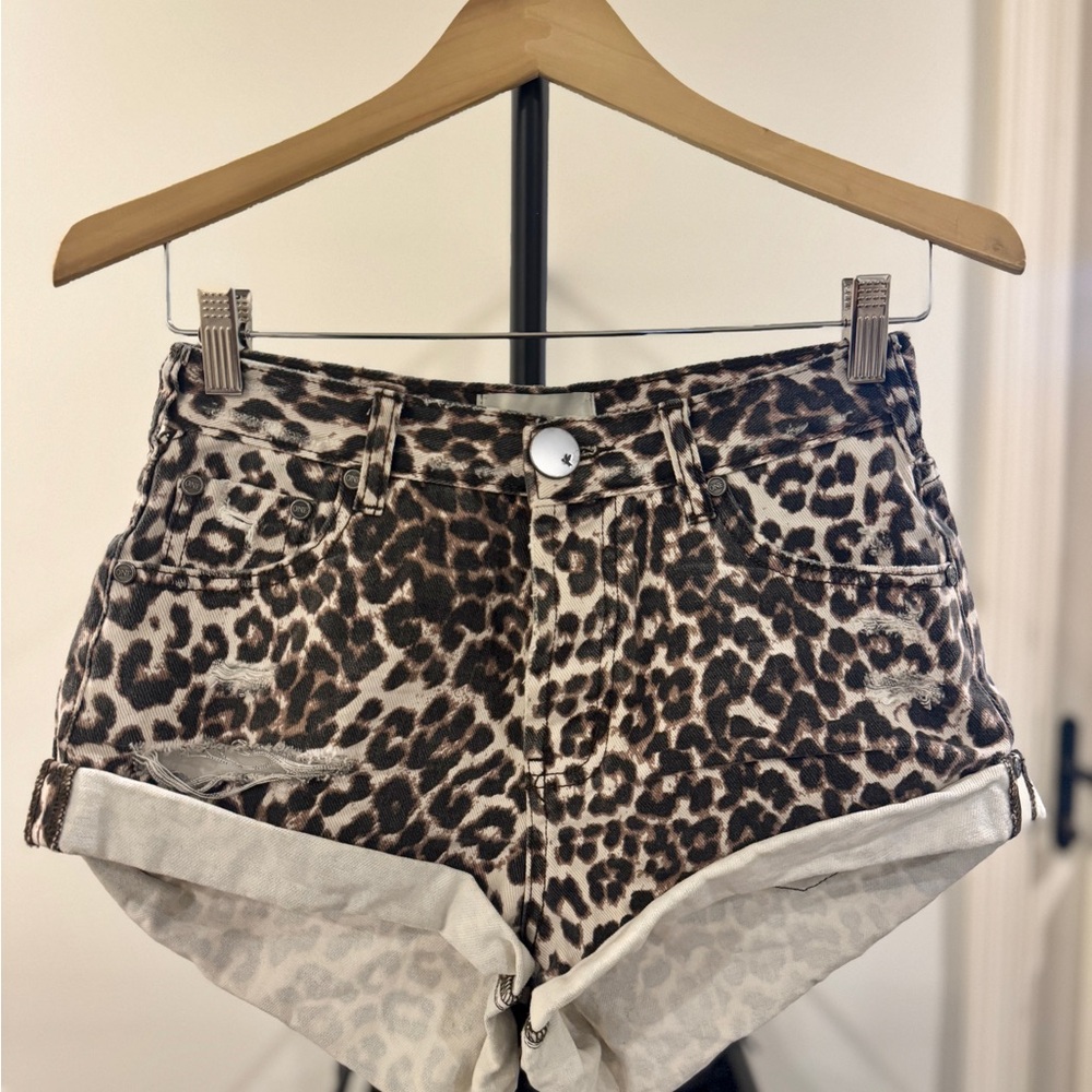 One Teaspoon Leopard Print Jean Shorts